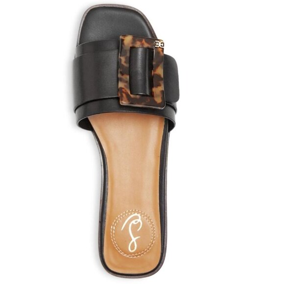 Sam Edelman Inez Leather Square Toe Flat Slide Sandals Black Tortoise 6.5 NWOB - Picture 1 of 6